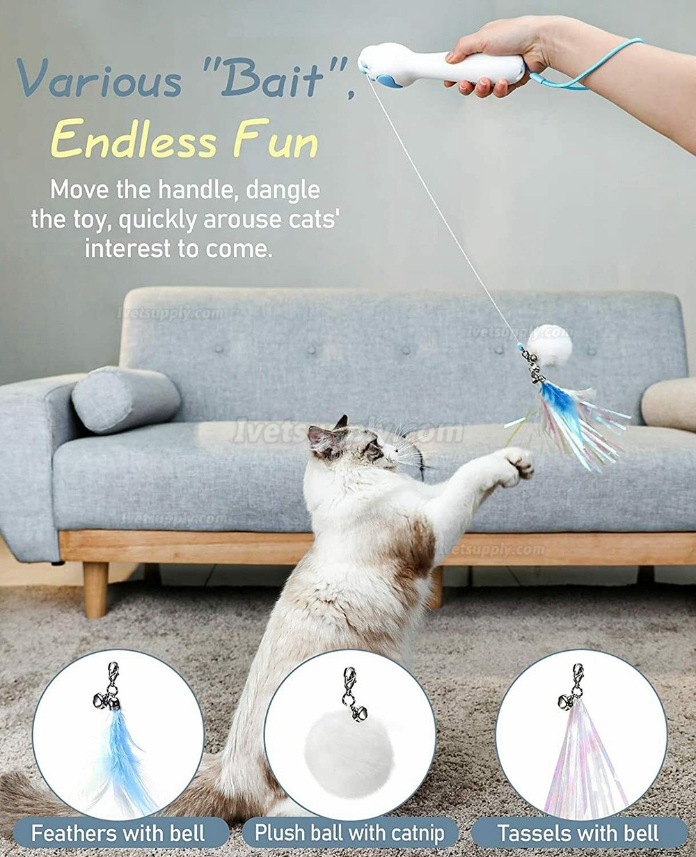 Pawaboo Cat Fun Feather Teaser Toy One-Click Recycling Cat Wand Interactive Toys